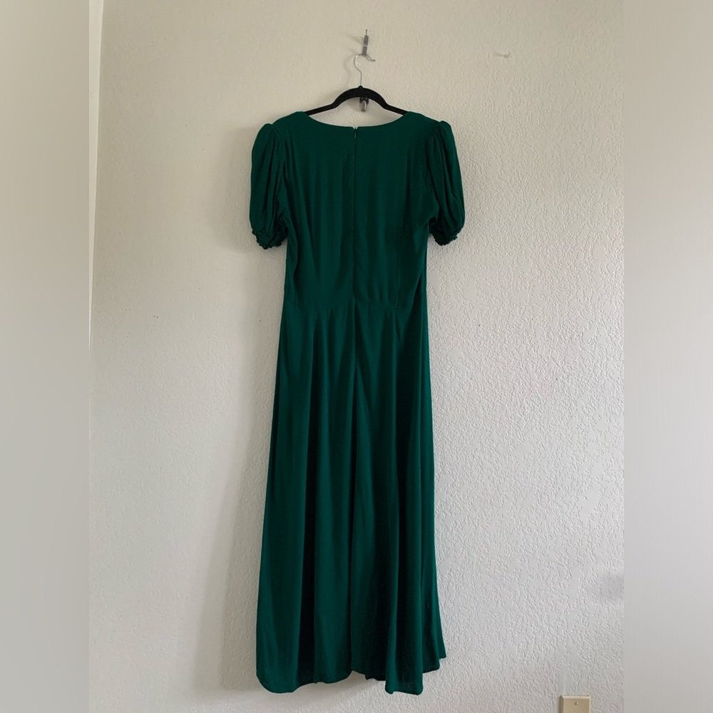 Reformation Womens Lacey Dress Size 12 Emerald Green Puff Sleeve Midi Retro - Picture 2 of 10